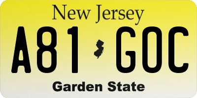 NJ license plate A81GOC