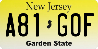 NJ license plate A81GOF