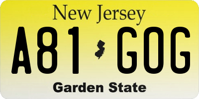 NJ license plate A81GOG