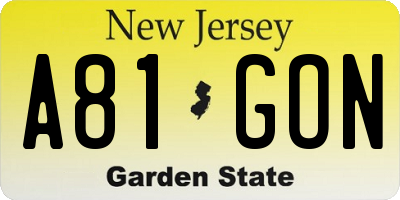 NJ license plate A81GON