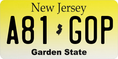 NJ license plate A81GOP