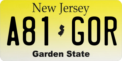 NJ license plate A81GOR