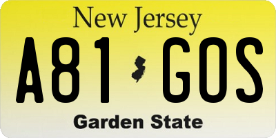 NJ license plate A81GOS