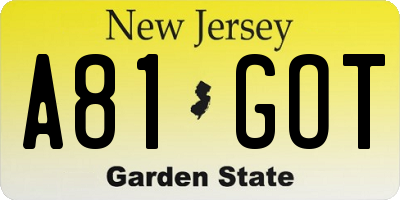 NJ license plate A81GOT