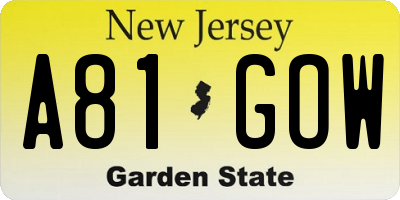NJ license plate A81GOW