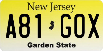NJ license plate A81GOX