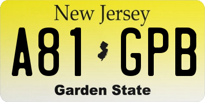 NJ license plate A81GPB