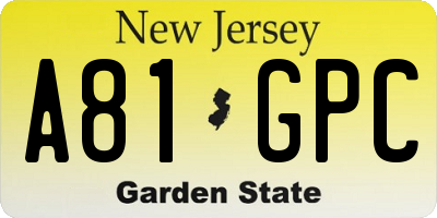 NJ license plate A81GPC