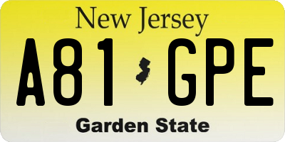 NJ license plate A81GPE