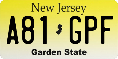 NJ license plate A81GPF