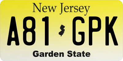NJ license plate A81GPK
