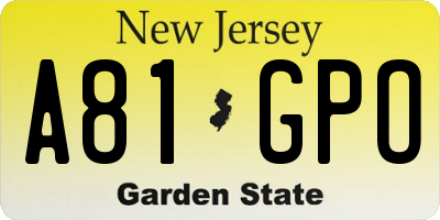 NJ license plate A81GPO