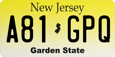 NJ license plate A81GPQ