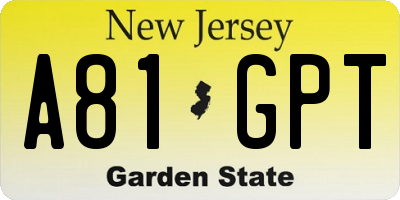 NJ license plate A81GPT