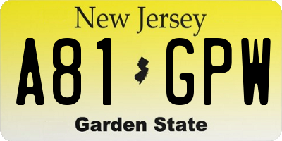 NJ license plate A81GPW