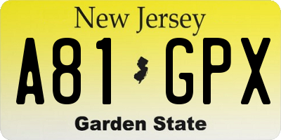 NJ license plate A81GPX