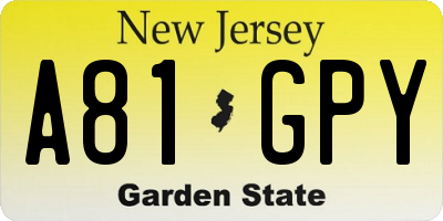 NJ license plate A81GPY