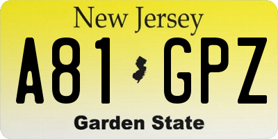 NJ license plate A81GPZ