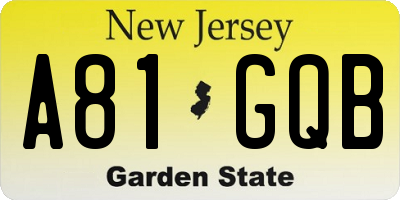 NJ license plate A81GQB