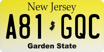 NJ license plate A81GQC