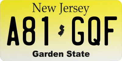 NJ license plate A81GQF