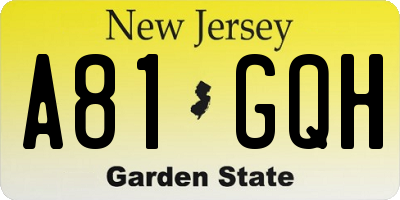 NJ license plate A81GQH