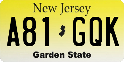 NJ license plate A81GQK