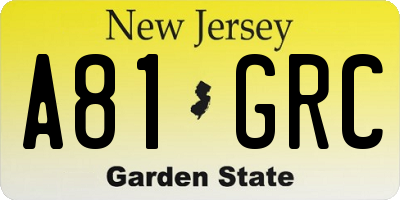 NJ license plate A81GRC