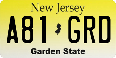NJ license plate A81GRD