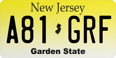 NJ license plate A81GRF