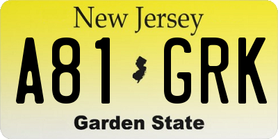 NJ license plate A81GRK