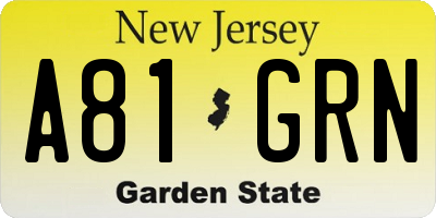 NJ license plate A81GRN