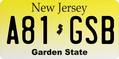NJ license plate A81GSB