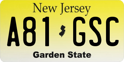 NJ license plate A81GSC