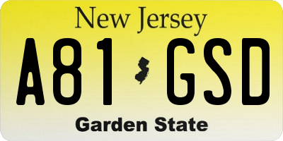 NJ license plate A81GSD