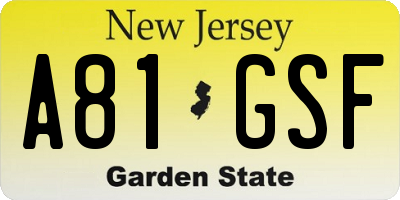 NJ license plate A81GSF