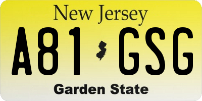 NJ license plate A81GSG