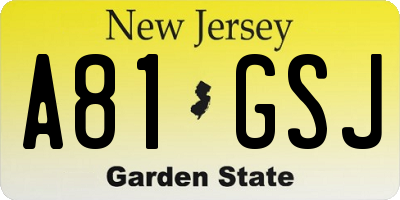 NJ license plate A81GSJ