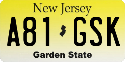 NJ license plate A81GSK