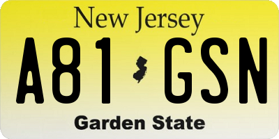 NJ license plate A81GSN