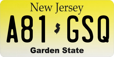 NJ license plate A81GSQ