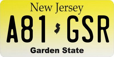NJ license plate A81GSR