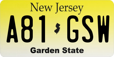 NJ license plate A81GSW