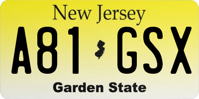 NJ license plate A81GSX