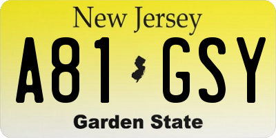 NJ license plate A81GSY