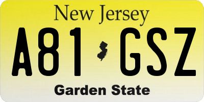 NJ license plate A81GSZ