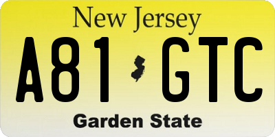 NJ license plate A81GTC