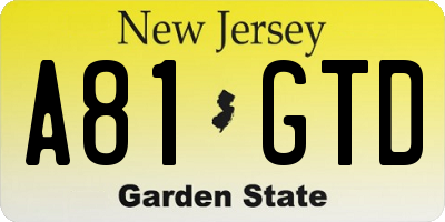 NJ license plate A81GTD