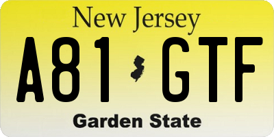 NJ license plate A81GTF