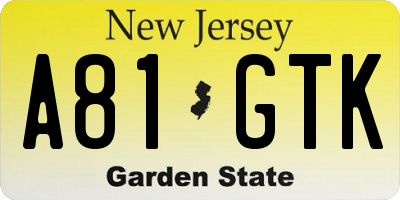 NJ license plate A81GTK